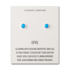 Artificial Blue Opal Stud Earrings with Quote Card