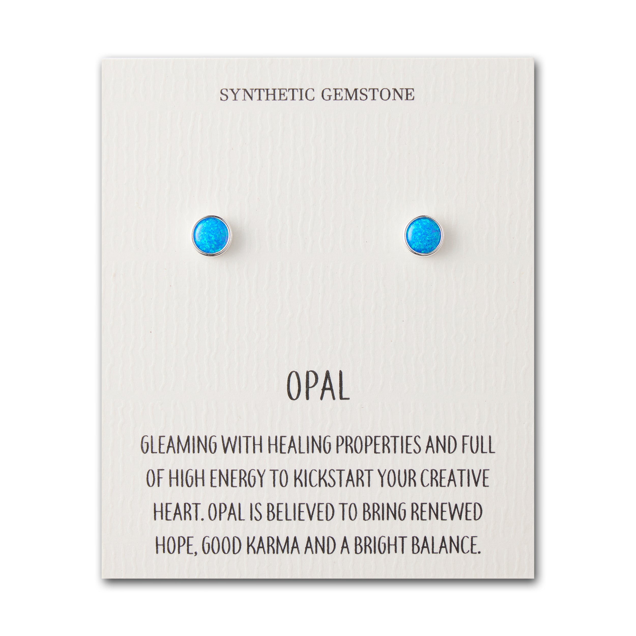 Artificial Blue Opal Stud Earrings with Quote Card