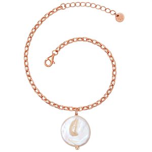 Glanzstücke München Womens Bracelet sterling silver rose gold freshwater cultured pearl white – Size 20 cm
