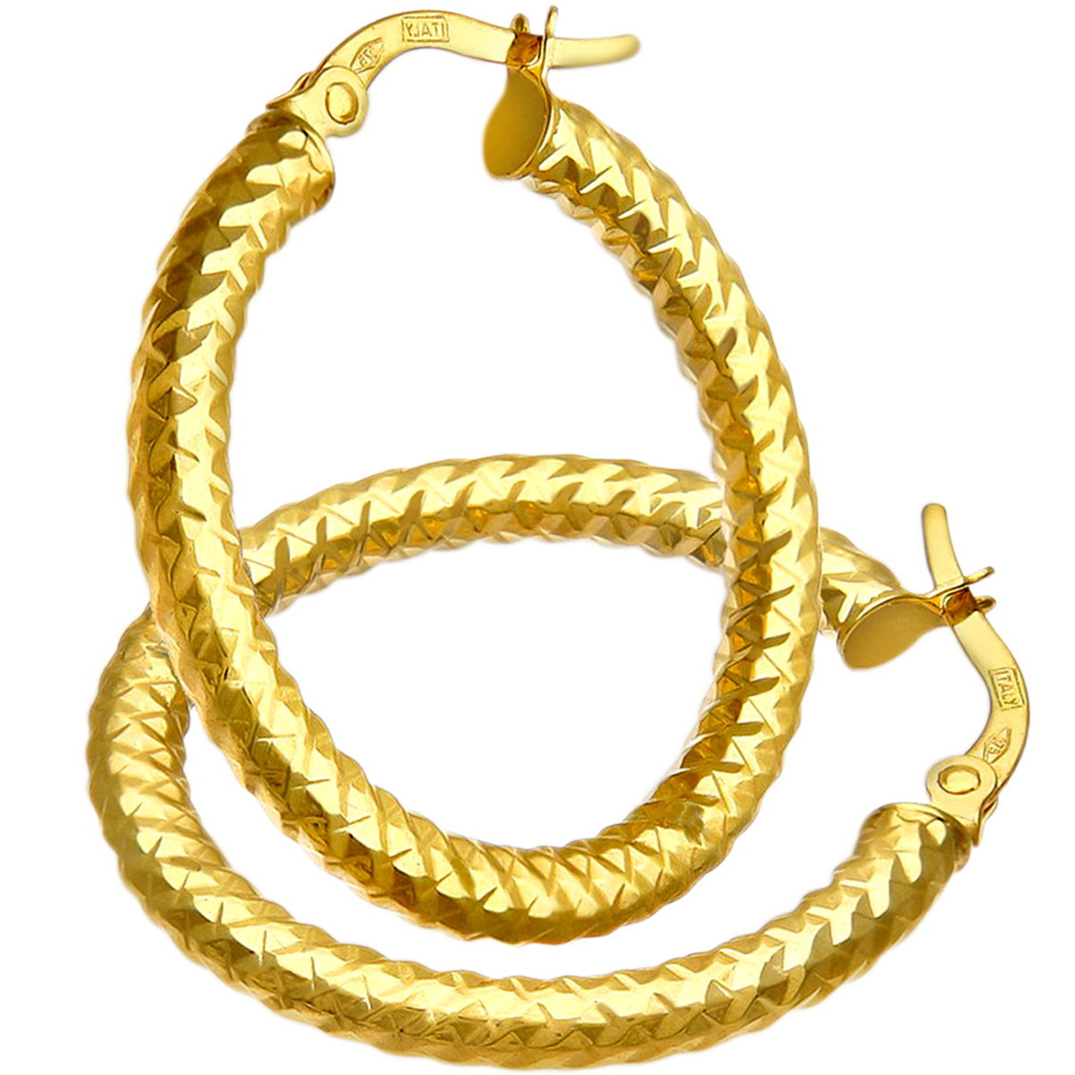 Diamant L'Eternel Womens 9ct Yellow Gold Diamond Cut 20mm Hoop Earrings - One Size
