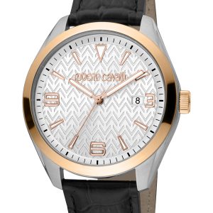 Roberto Cavalli RC5G048L0035 Mens Quartz Stainless Steel Silver Leather 10 ATM 42 mm Watch – Black – One Size