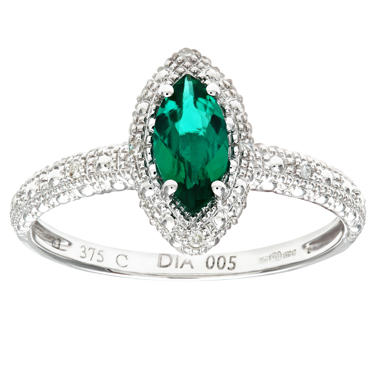 Diamant L'Eternel Womens 9ct White Gold Created Emerald And Diamond Marquise Cluster Ring - Size K
