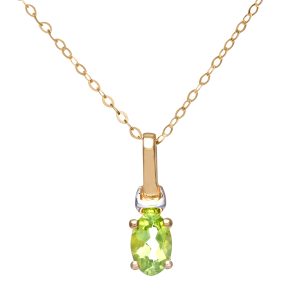Diamant L’Eternel Womens 9ct Yellow and White Gold Ladies Peridot Birth Stone Pendant + 16″ Trace Chain – One Size