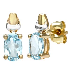 Diamant L’Eternel Womens 9ct Yellow and White Gold Ladies Blue Topaz Birth Stone Earrings – One Size