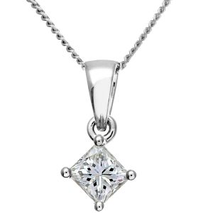 Diamant L’Eternel Womens 18ct White Gold 1/3 Carat J/I Certified Princess Cut Diamond Solitare Pendant + Chain – One Size
