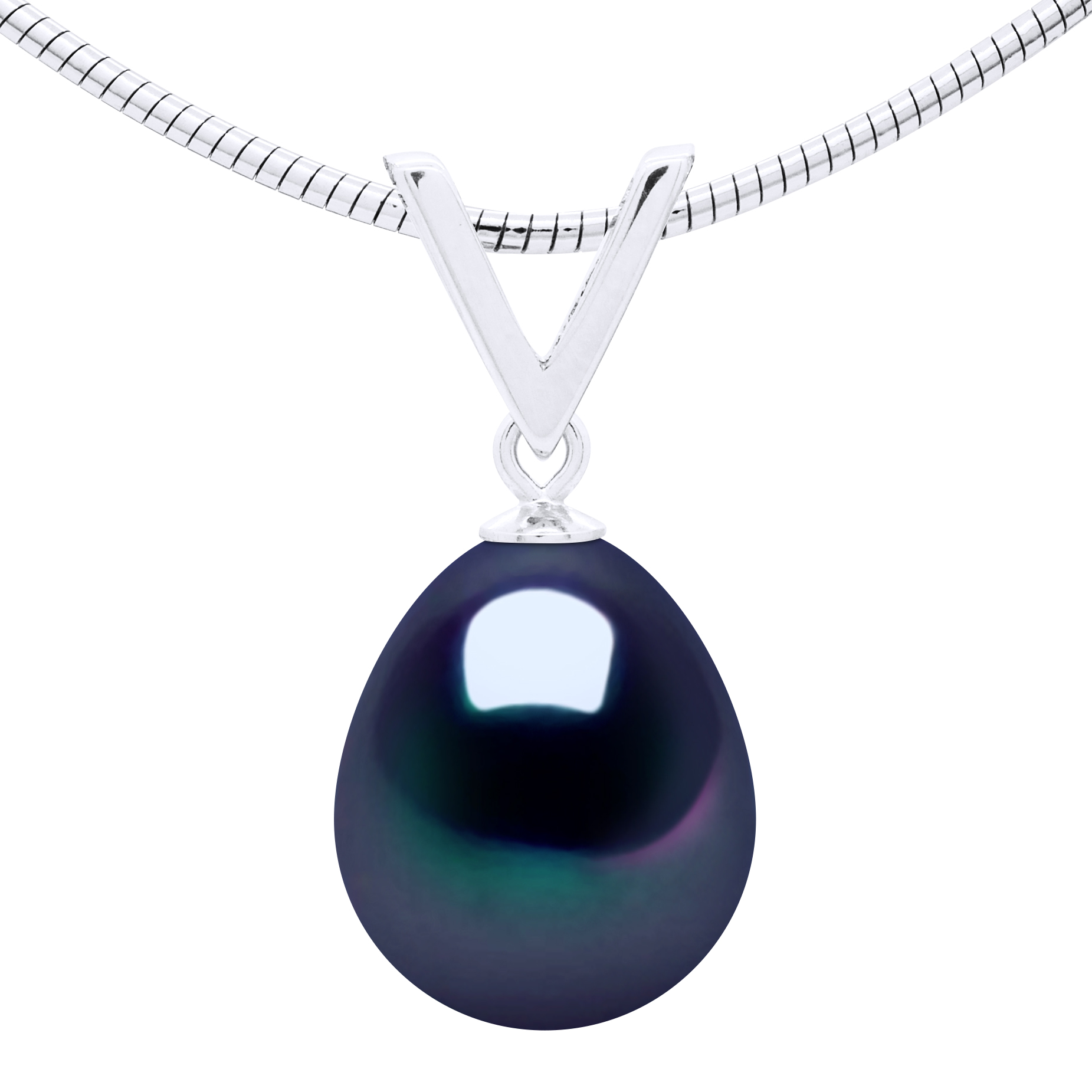 Ateliers Saint Germain Womens Necklace Semi Rigid Real Cultured Freshwater Pearl Pear 10-11 mm - Black Silver - One Size