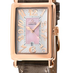 Gevril Ave of Americas Mini WoMens Swiss Quartz Pink MOP Dial Genuine Tan Leather – One Size