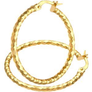 Diamant L’Eternel Womens 9ct Yellow Gold Large Diamond Cut Hoop Earrings of 25mm Diameter – One Size
