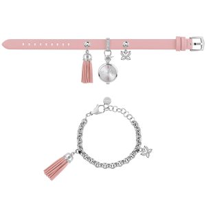 Furla WoMens White Dial Chain Calfskin Leather Set Watch – Pink – One Size