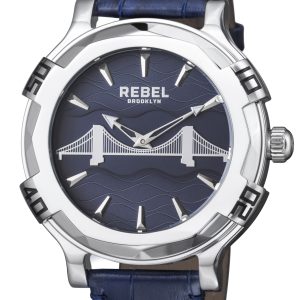 Rebel Mens Brooklyn Bridge Blue Dial Leather Watch – One Size