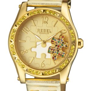 Rebel WoMens Gravesend Yellow Gold Dial Leather Watch – One Size