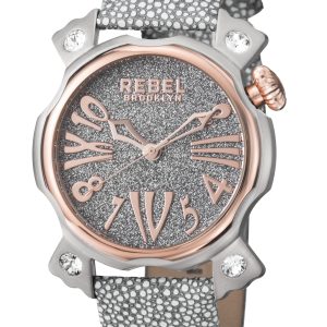 Rebel WoMens Coney Island Silver Dial Leather Watch – Black – One Size