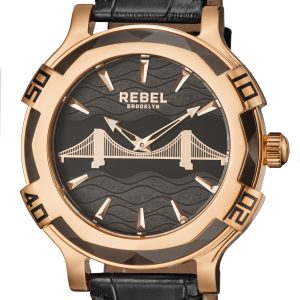 Rebel Mens Brooklyn Bridge Black Dial Leather Watch Stainless Steel – One Size