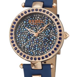 Rebel WoMens Rockaway Parkway Blue/Silver Dial Leather Watch – Navy – One Size