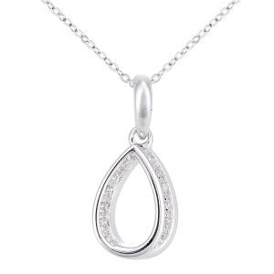Diamant L’Eternel Womens 9ct White Gold Diamond Set Teardrop Pendant on a Chain of Length 46cm – One Size