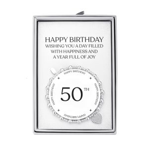fiftieth Birthday Middle Allure Stretch Bracelet with Quote Reward Field