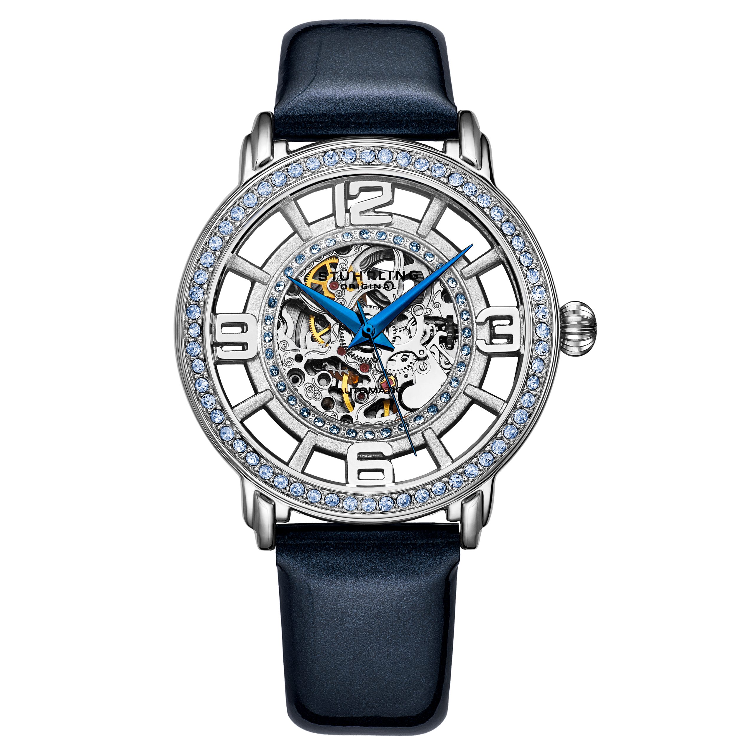 Stührling Womens Silver and Navy Blue Winchester Automatic 38mm Skeleton - One Size