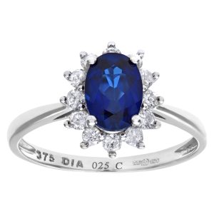 Diamant L’Eternel Womens Round Brilliant 0.25ct Sapphire and Diamond 9ct White Gold Oval Cluster Ring – Size L
