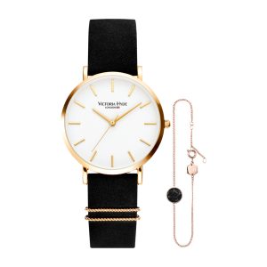 Victoria Hyde London Womens Watch Gift Set Seven Sisters Classic Leather black/gold – Black & Rose Gold Stainless Steel – One Size