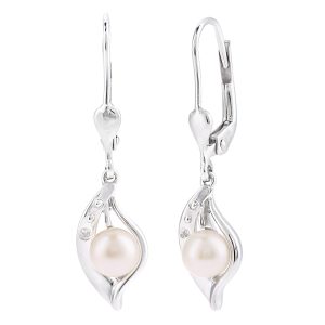 Diamant L’Eternel Womens 9ct White Gold, 0.01ct Diamonds with Cultured pearl Earrings – One Size