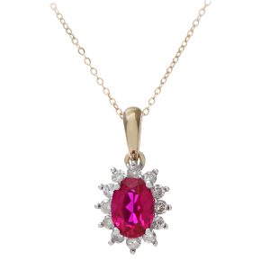 Diamant L’Eternel Womens Round Brilliant 0.25ct Ruby and Diamond 9ct Yellow Gold Oval Cluster Pendant with Chain of 46 cm – One Size