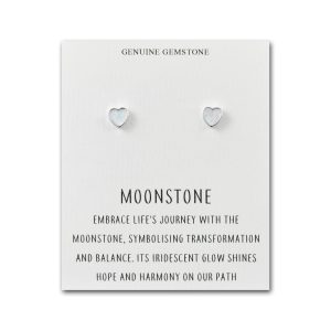 Moonstone Center Stud Earrings with Quote Card