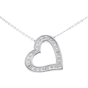 Diamant L’Eternel Womens 9ct White Gold Diamond Ladies Heart Pendant and 18″ Chain – One Size