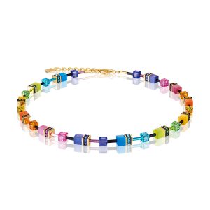 Coeur De Lion Geocube Yellow Gold Plated Multi Colored Crystal Beaded Necklace 2838/10-1573