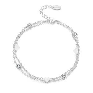 Silver Plated Layered Middle Anklet Created with Zircondia® Crystals