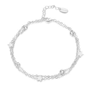 Silver Plated Layered Megastar Anklet Created with Zircondia® Crystals