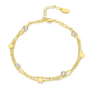 Gold Plated Layered Superstar Anklet Created with Zircondia® Crystals