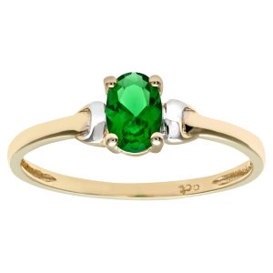 Diamant L’Eternel Womens 9ct Yellow and White Gold Ladies Cubic Zirconia Emerald Birth Stone Ring – Size S