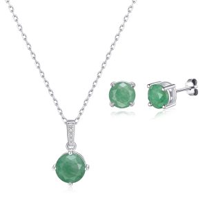 Sterling Silver Inexperienced Aventurine Gemstone Set