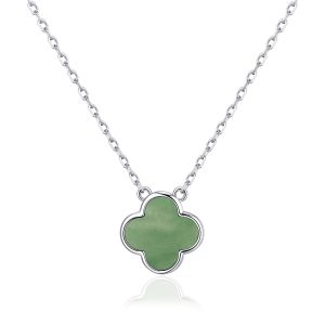 Inexperienced Aventurine Gemstone Clover Necklace