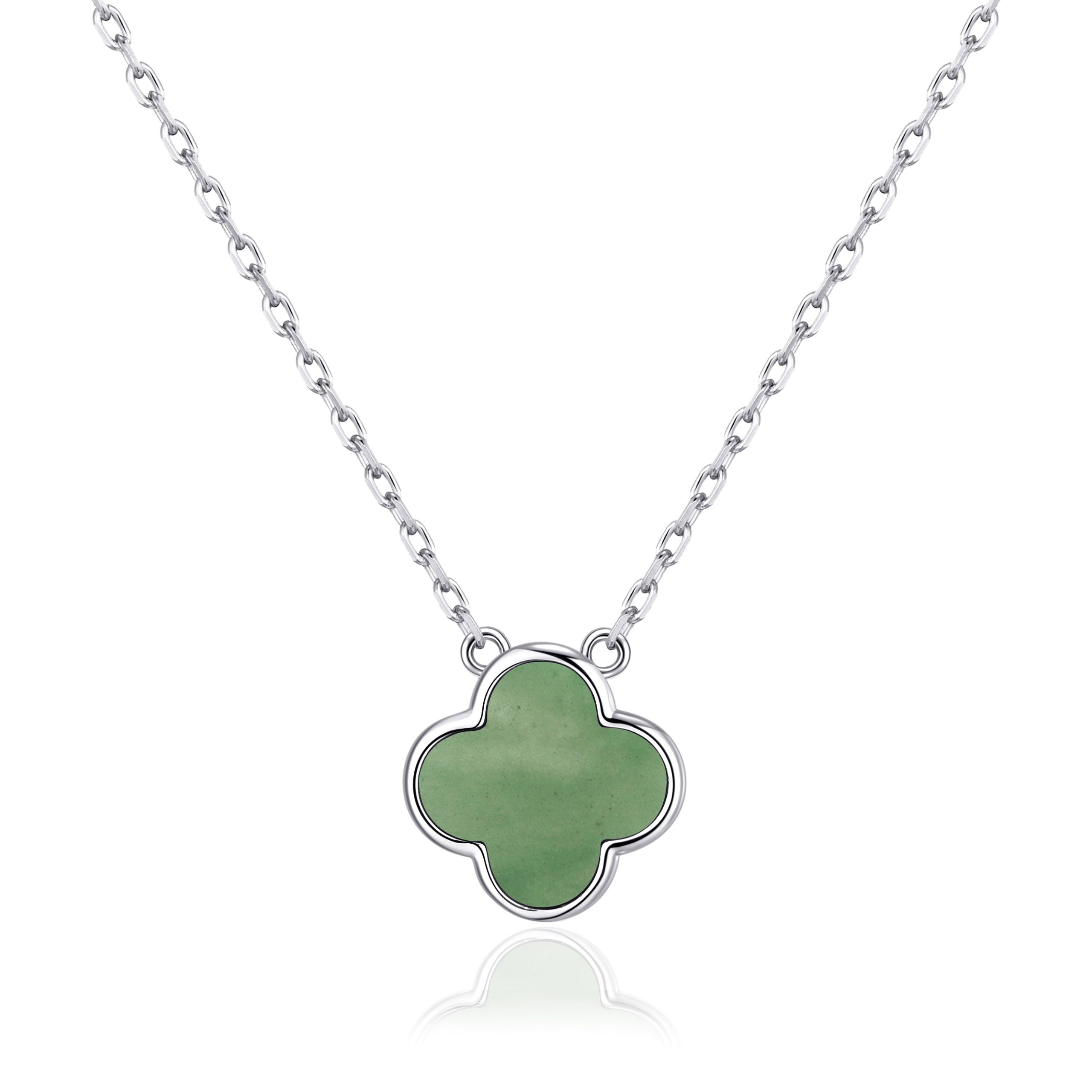 Inexperienced Aventurine Gemstone Clover Necklace