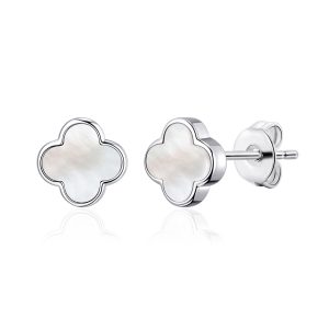 Mom of Pearl Gemstone Clover Earrings