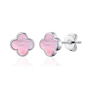 Crimson Mom of Pearl Gemstone Clover Earrings