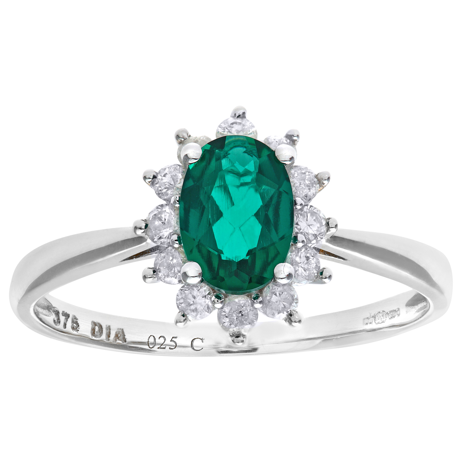 Diamant L'Eternel Womens Round Brilliant 0.25ct Emerald and Diamond 9ct White Gold Oval Cluster Ring - Size K