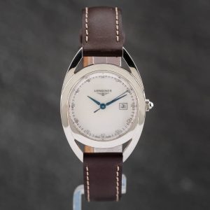 Pre-Owned Longines Ladies Equestrian Diamond Set Silver Leather Strap Watch L6.140.3.77.7