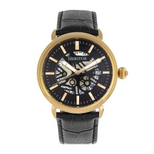 Heritor Computerized Mens Mattias Leather-based-Band Watch w/Date – Gold Stainless Metal – One Measurement