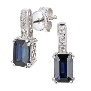Diamant L’Eternel Womens 9ct White Gold Diamond and Black Sapphire Gemstone Rectangle Cut Drop Earrings – One Size