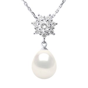 Ateliers Saint Germain Womens Necklace Jewelry – Real Cultured Freshwater Pearl Pear 9-10 mm – White Silver – One Size