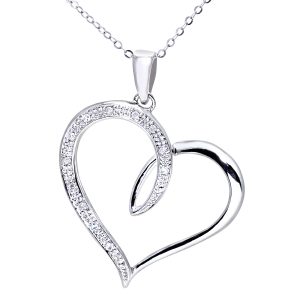 Diamant L’Eternel Womens 9ct White Gold Diamond Heart Pendant + 18″ Trace Chain – One Size