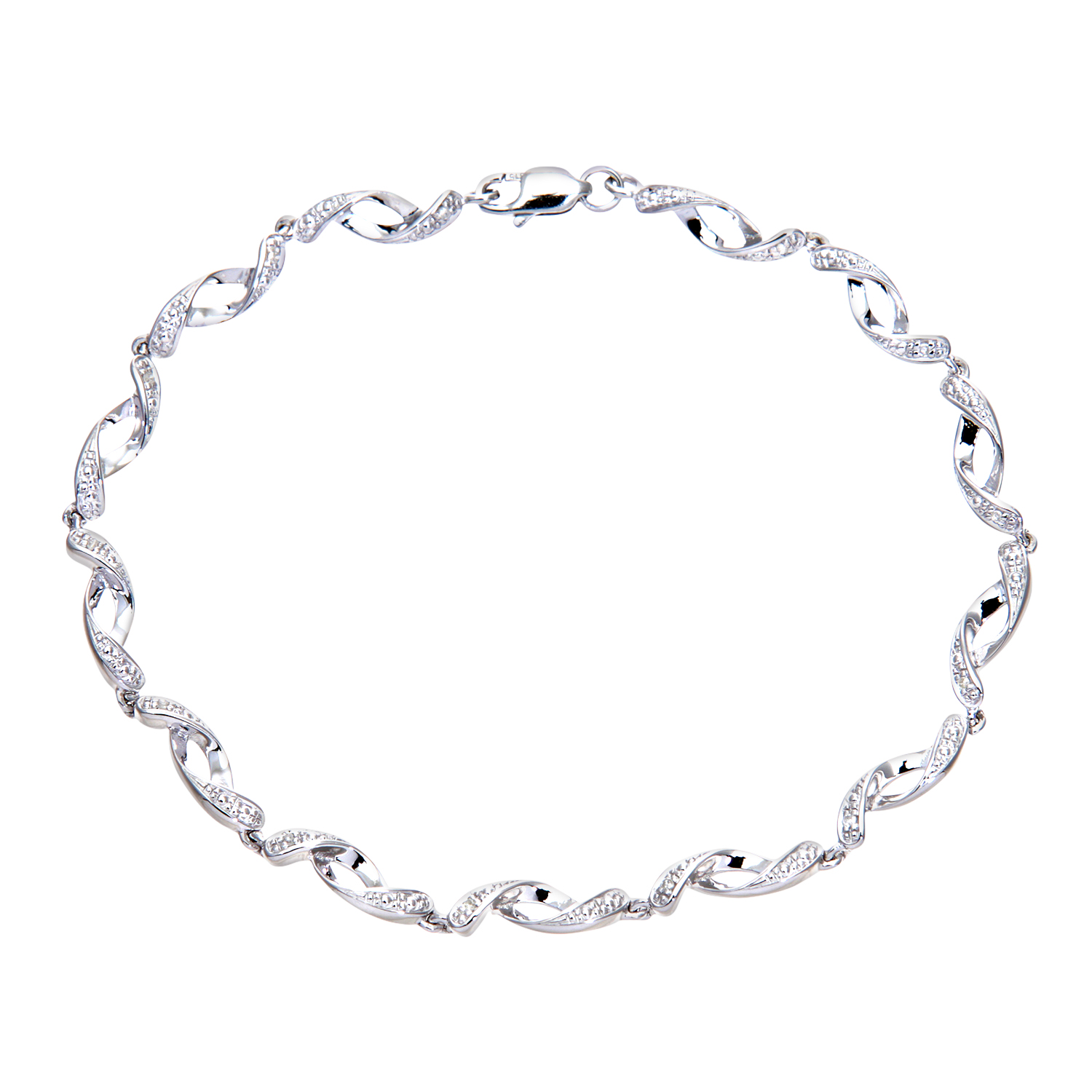 Diamant L'Eternel Womens 9ct White Gold Diamond Set Twist Link Bracelet - One Size