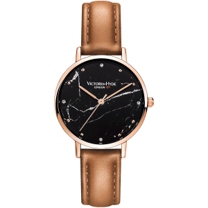 Victoria Hyde London Womens Watch Marble Arch Mineral Leather, brown black Stainless Steel – One Size