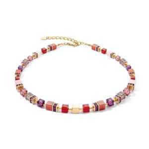 Coeur De Lion GeoCube Valuable Gold Tone Purple Smoke Necklace 3039/10_0316
