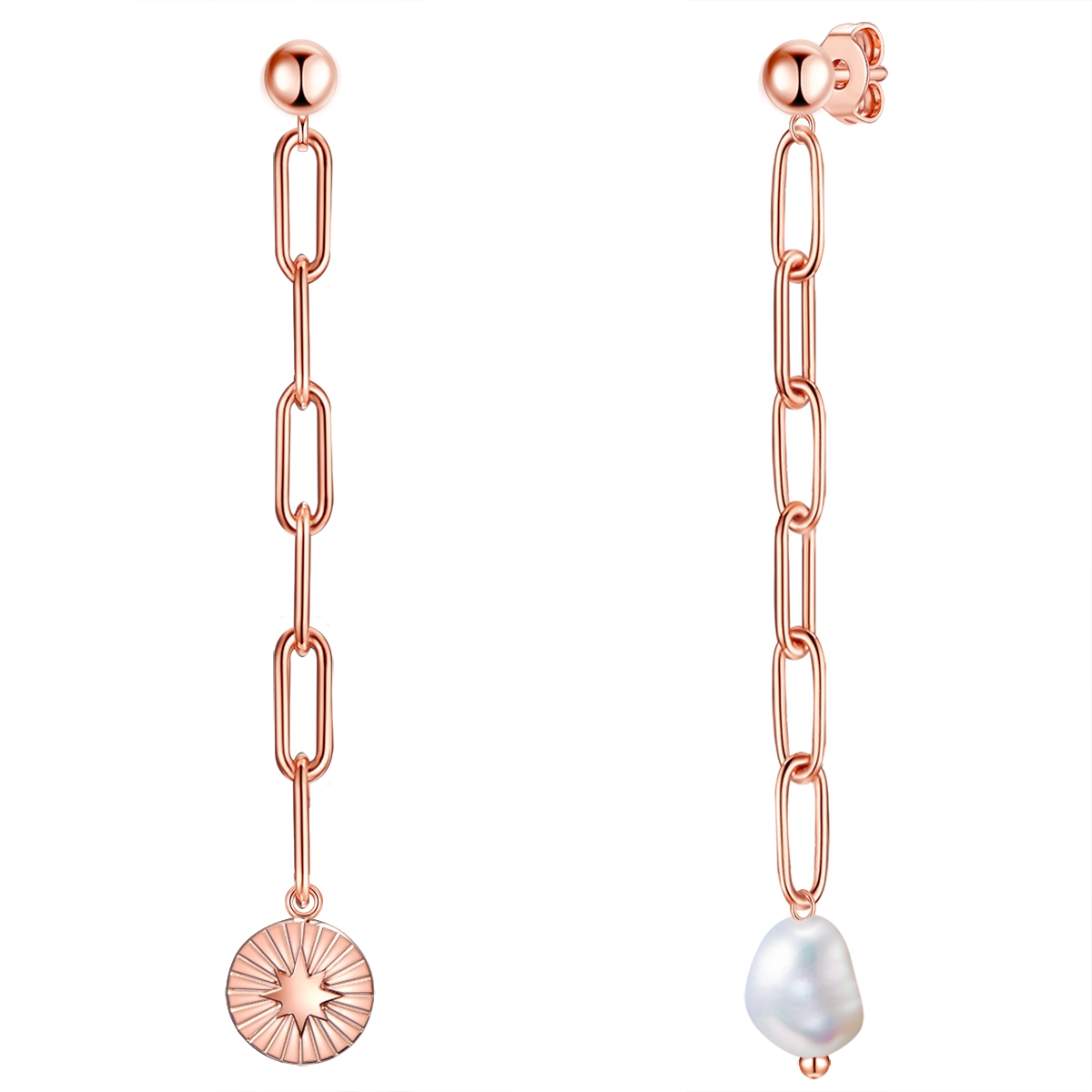 Valero Pearls Womens Feminine Chrome steel Earring - Rose Gold Stainless Metal (archived) - One Dimension