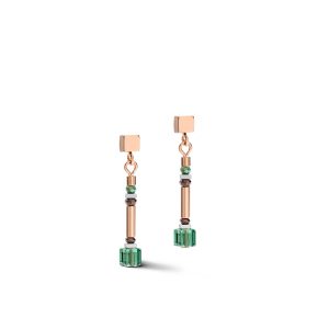 Coeur De Lion Rose Plated Inexperienced GeoCube Drop Earrings 5027/21-0537
