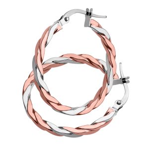 Diamant L’Eternel Womens 9ct Rose and White Gold Alternate Twist Hoop Earrings – White & Rose Gold – One Size