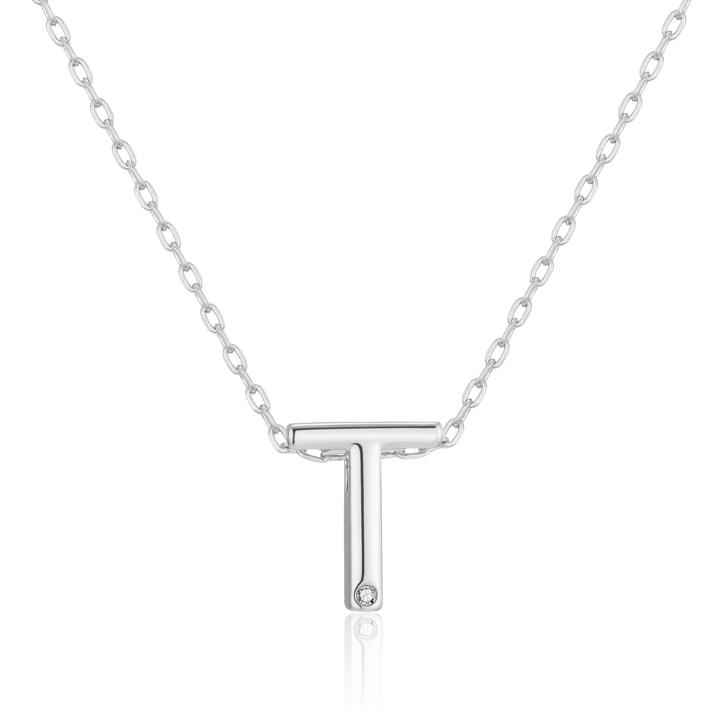 Preliminary Necklace Letter T Created with Zircondia® Crystals